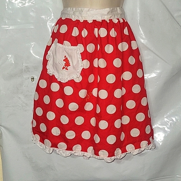 DISNEY‎ Minnie Mouse Half Polka-Dot Apron Kitchen Cooking Cute Retro Red/White - Picture 1 of 4
